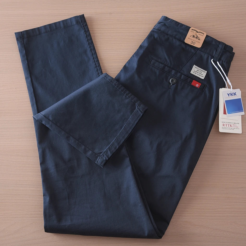 2025 Summer New American Retro Thin Micro Elasticity Casual Pants Men's Simple 97% Cotton Slim CHINO Business Straight Trousers