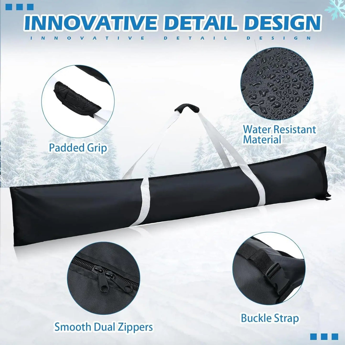 Waterproof Padded Ski/Snowboard Bag Adjustable Shoulder Strap for Easy Carry, Protects Equipment During Travel