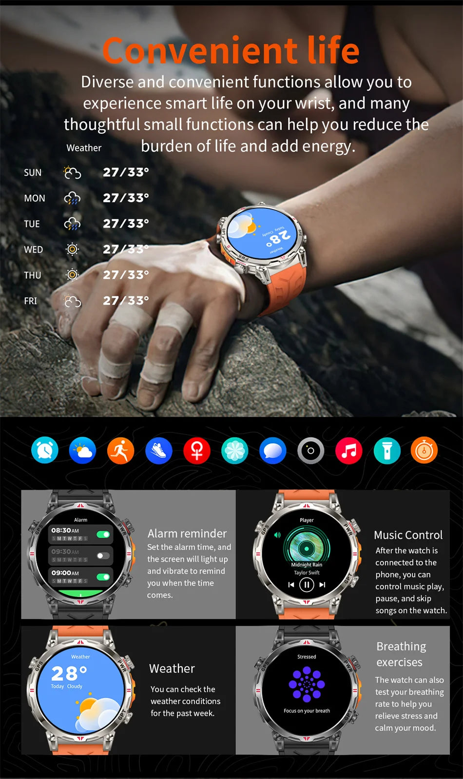 2026 New Outdoor Sports Smartwatch Men GPS Positioning 650mAh HD Call 1.56-inch AMOLED Screen Compass 5ATM Waterproof Watch Man
