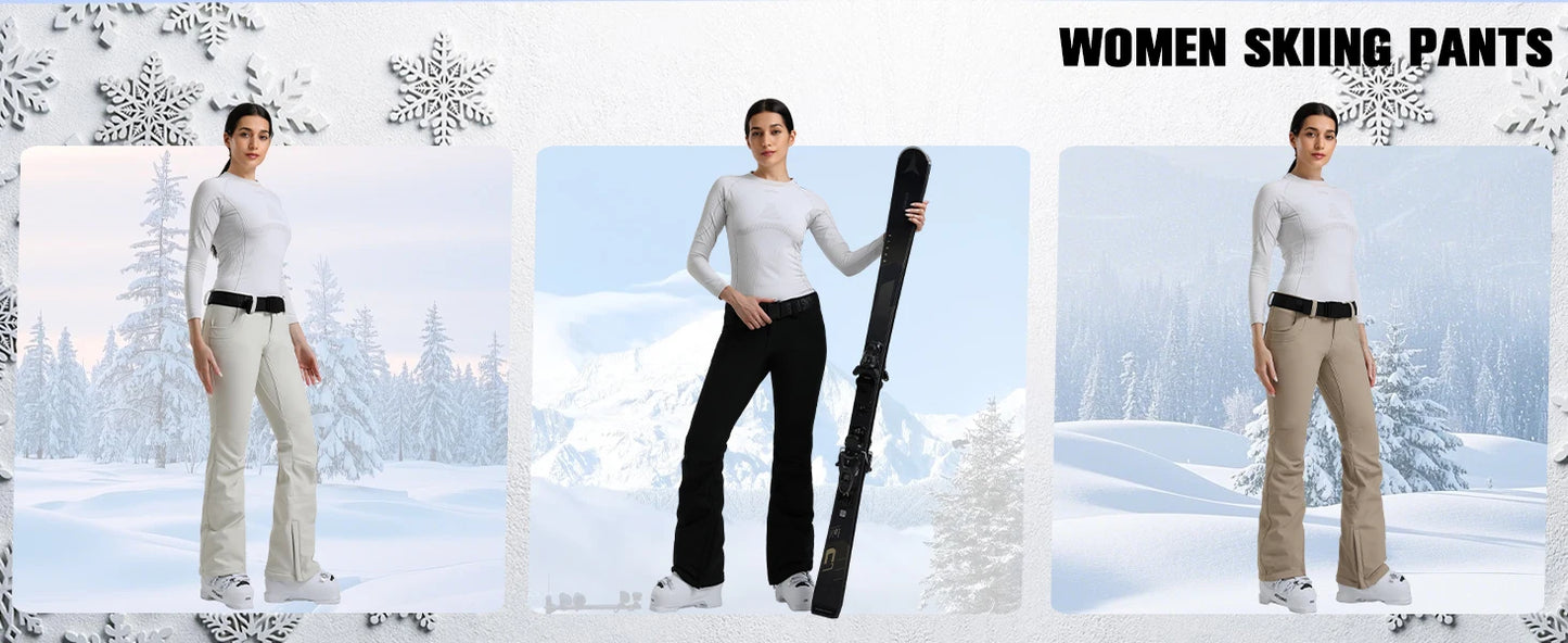 New Women's Ski Pants Stretch Slim-fit Dual-layer Insulated Professional Windproof Waterproof Breathable Solid Color Ski Pants