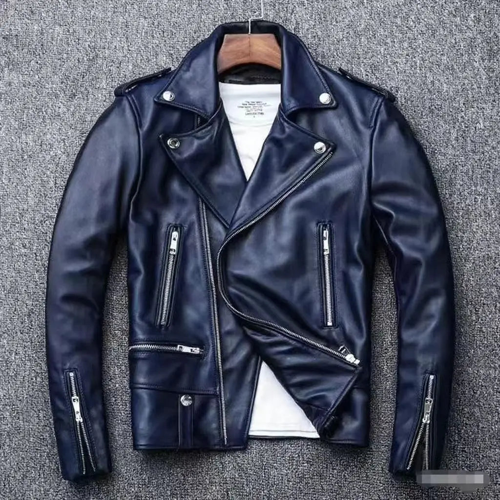 2026 Men's Lapel Oblique Zipper PU Locomotive Leather Jacket, Autumn, New Casual Versatile Slim Fit, Leather Jacket
