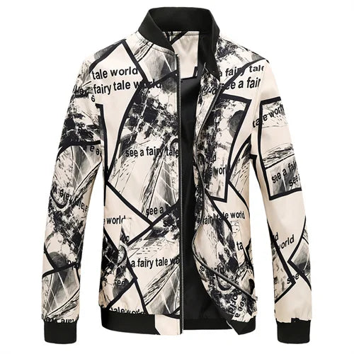 New Men Long Sleeved Baseball Collar Casual Sports Jacket Fashion Male Daily High Street Flower Coats