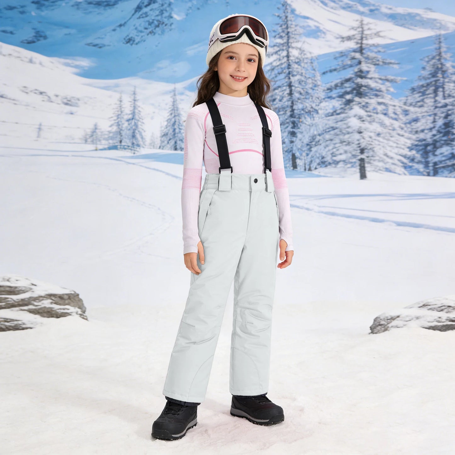 Children's Ski Bib Pants Outdoor Windproof Waterproof Snowboarding Pants Warm Adjustable Shoulder Strap Snow Pants for 6-19years