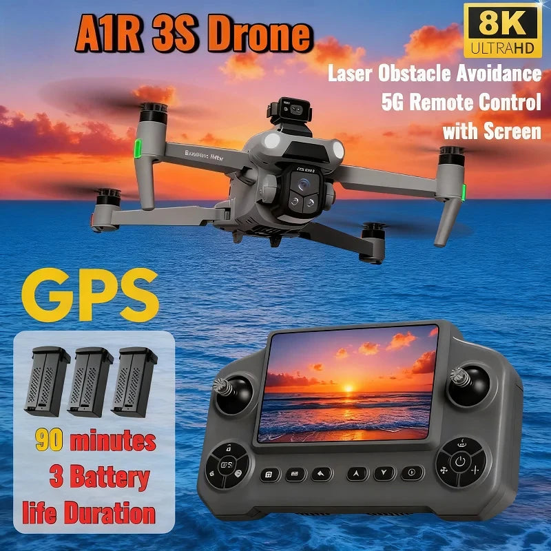For Xiaomi A1R 3S GPS Drone 8K Professional  HD Camera 360° Laser Obstacle Avoidance Brushless Motor 5G WIFI FPV Quadcopter Toys