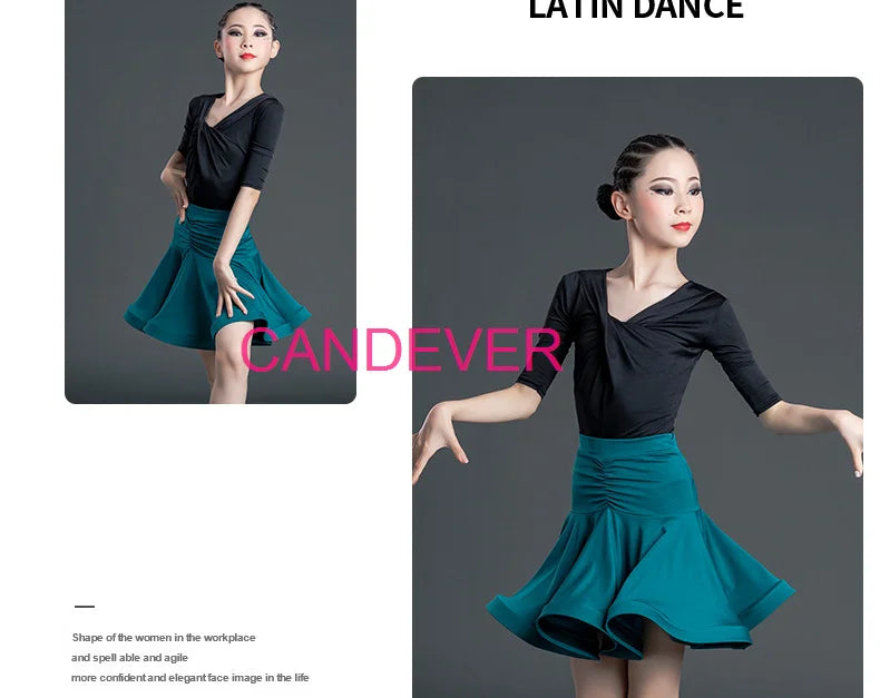 sexy Latin Dance Costume For Girls Ballroom Salsa Tango top Skirts Kids Child lace Leopard Latin Dance Split Dress Leotard Skirt