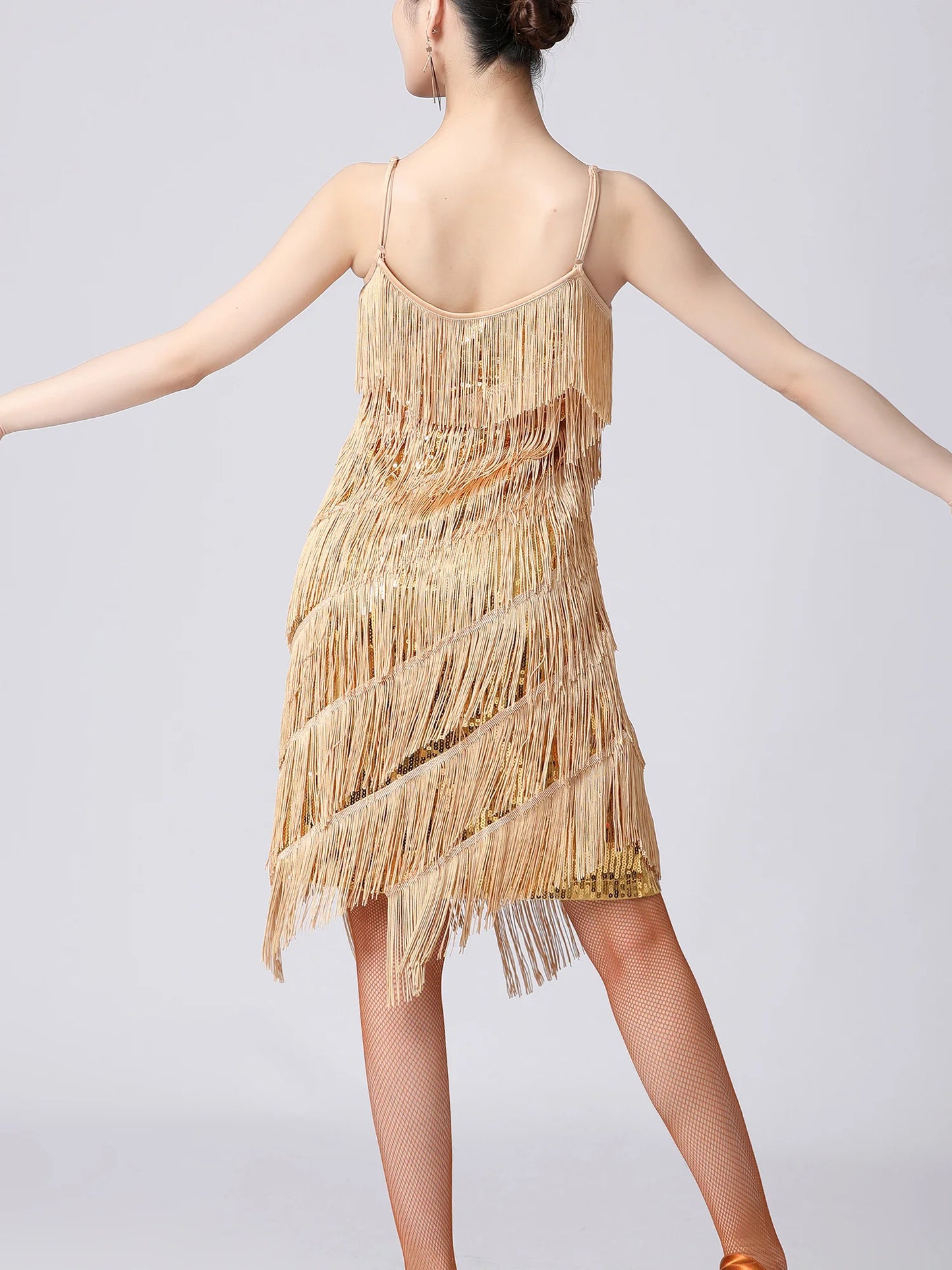 Women Salsa Latin Dance Dress Sequin Tassel Fringe Flapper Dress 1920s Gatsby Cocktail Dress Tango Ballroom Dancing Costume