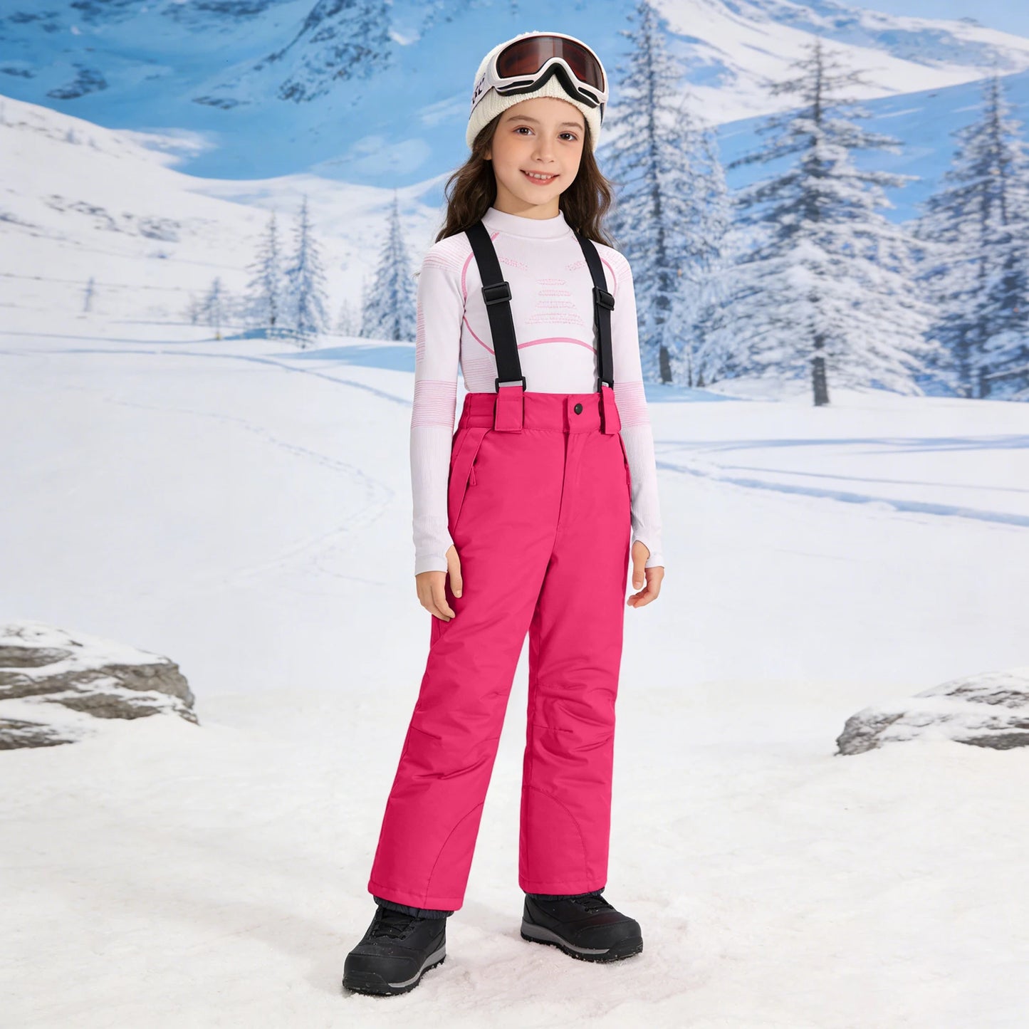 Children's Ski Bib Pants Outdoor Windproof Waterproof Snowboarding Pants Warm Adjustable Shoulder Strap Snow Pants for 6-19years