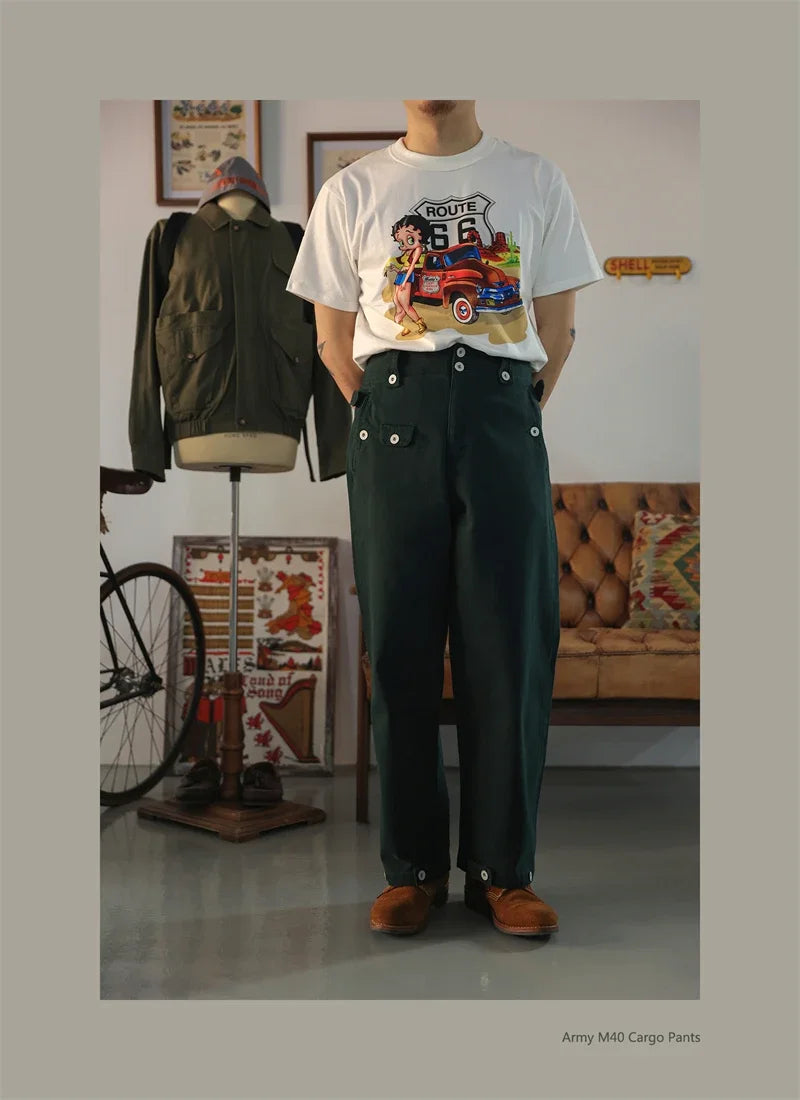 Second Order Army M40 Cargo Pants German Style Vintage Inspired Chino Trousers