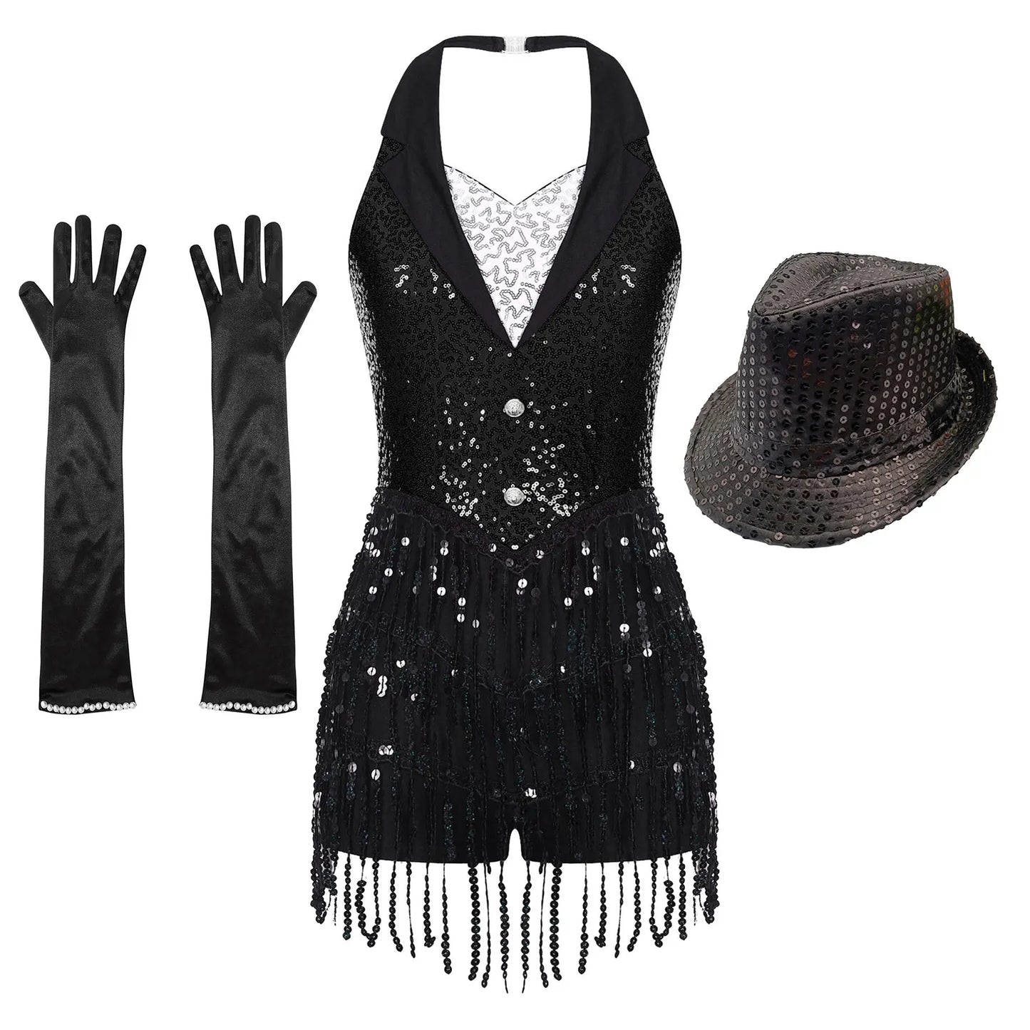 Women Modern Dance Dress Performance Costume Shiny Sequins Sleeveless Latin Jazz Tango Salsa Dance Leotard Bodysuit Dress Outfit