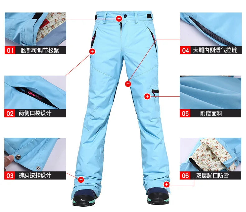 Skinny Snowboard Ski Pants Women's and Men's Snow Pants Waterproof Wind Warm Snow Pants Slim Ski Suit