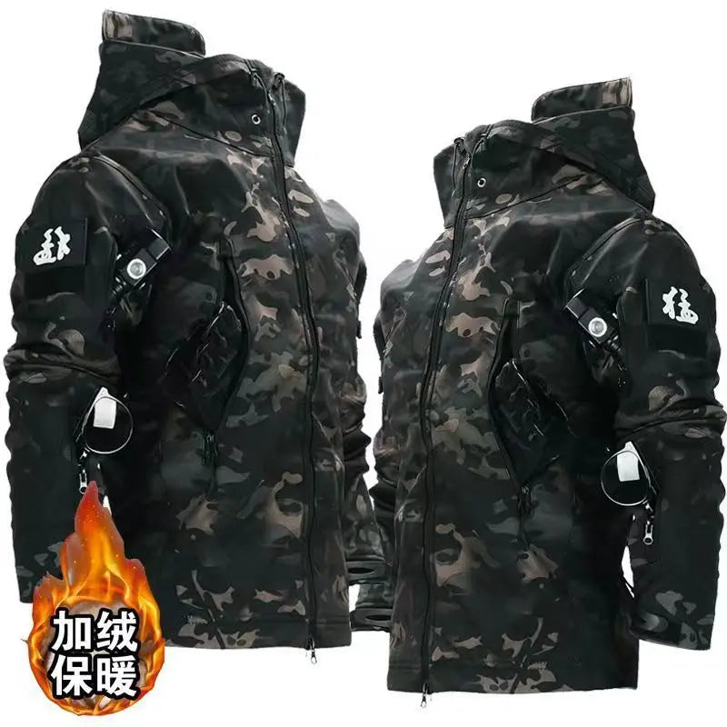 Skin Soft Shell Jacket Men's Winter Waterproof and Windproof Jacket Velvet Warm Cycling Mountaineering Ski Jacket Camouflage