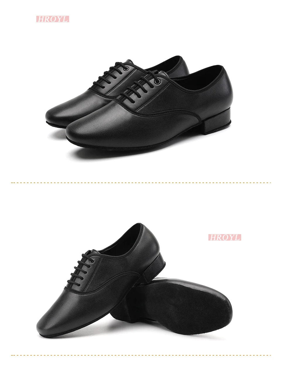 HROYL Ballroom Dance Shoes For Men Bigger Size Tango Latin Dancing Shoes PU/Genuine Leather Dance Shoes Low Heel Latin Shoes