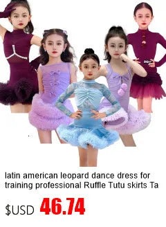 Latin american Dance velvet feather Long Dress Girls Kids Samba Salsa Cha Cha Rumba Tango Children Competition Ballroom Dresses