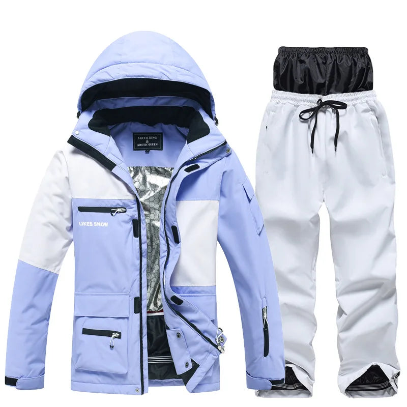 New Men Women Skiing and Snowboard Overalls Ski Suit Winter Thermal Waterproof Windproof Mountain Snowsuit Jacket and Pants Set