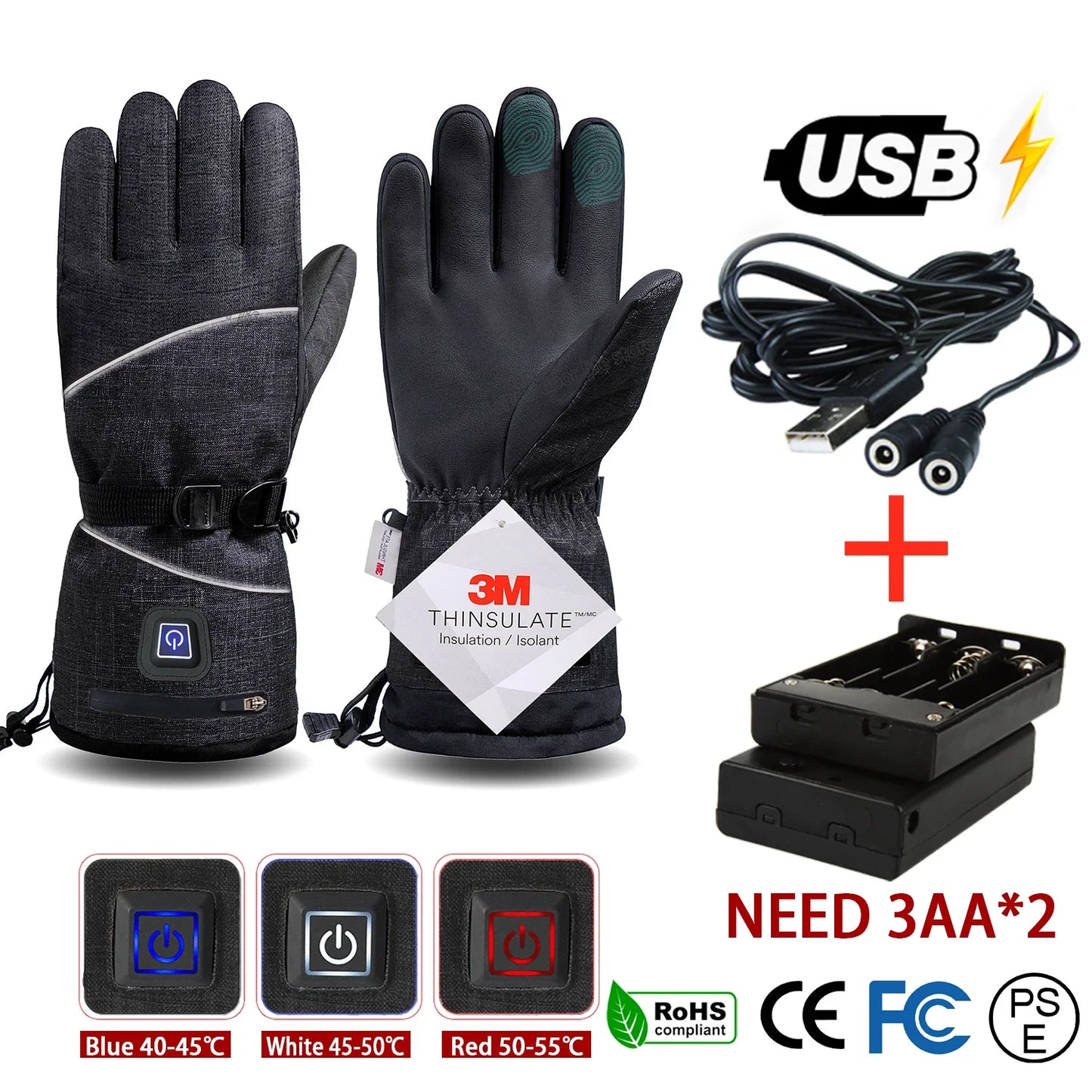 3M Cotton Heating Gloves Winter Hand Warmer Electric Thermal Gloves Waterproof Heated Cycling Motorcycle Bicycle Ski Outdoor