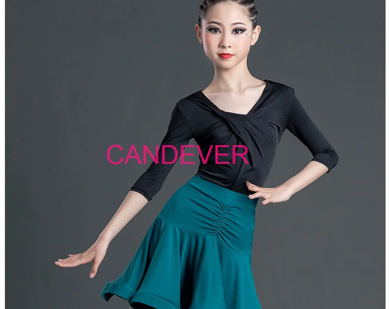 sexy Latin Dance Costume For Girls Ballroom Salsa Tango top Skirts Kids Child lace Leopard Latin Dance Split Dress Leotard Skirt