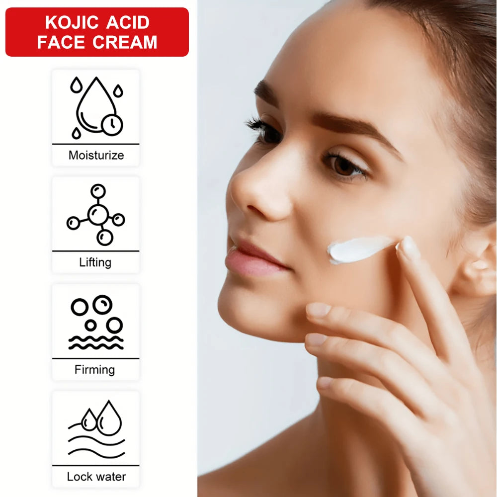 HISENRAIN Kojic Acid Cream - Brightening Glass Jar Face Moisturizer, Anti Dark Spots, Skin Whitening & Anti-Aging, for All Skin