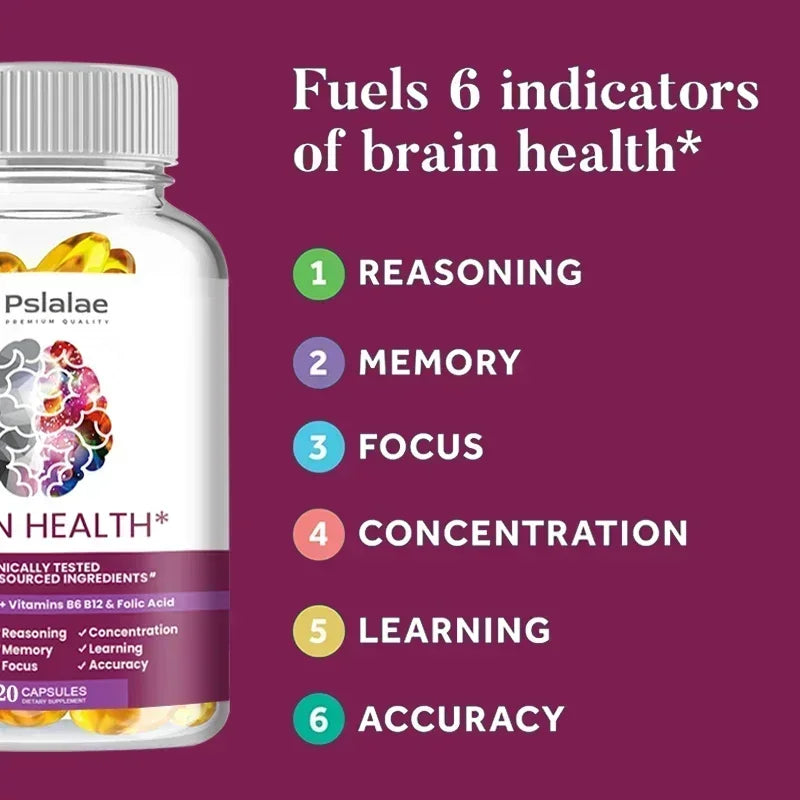 Brain Health Capsules - Supports Brain Health, Enhances Memory & Concentration, Improves Mental Clarity, Vegetarian, Gluten-free