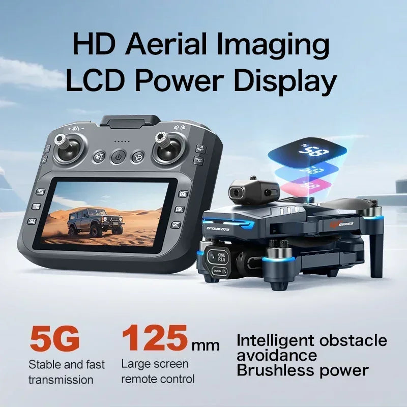 Drone 4K HD GT8 Camera Obstacle Avoidance Aerial Photography Brushless Drone with Screen Foldable RC Drone Quadcopter RTF