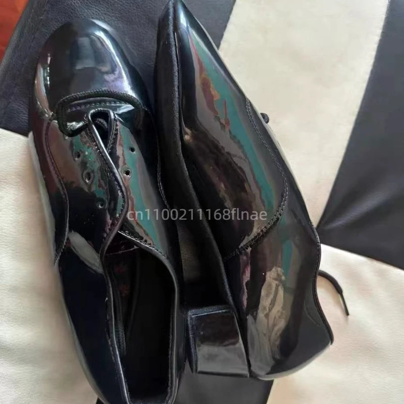 Men's Modern Dance Shoes with Soft Sole Patent Leather Black and White Soft Sole Square Dance Competition Specific Dance Shoes