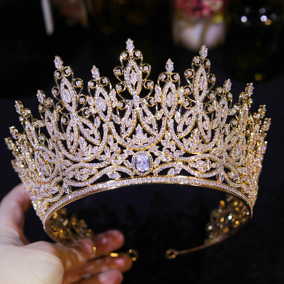 Luxury Miss Universe Queen Crown Crystal Big CZ Jewelry Tiara for Women Bride Hair Accessories Wedding Headdress Zircon Diadema