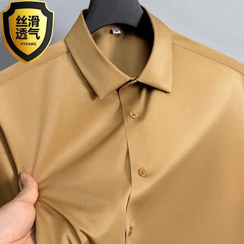 S-6XL White Shirt Men's Spring and Autumn Business Dress Non iron Korean Fit Anti wrinkle Solid Color Shirt