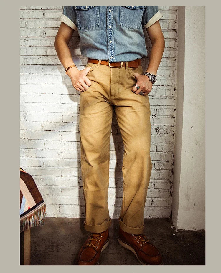 Red Tornado Chino Pants Retro Style Men's Cinch Back Casual Trousers Straight Fit CK-0010