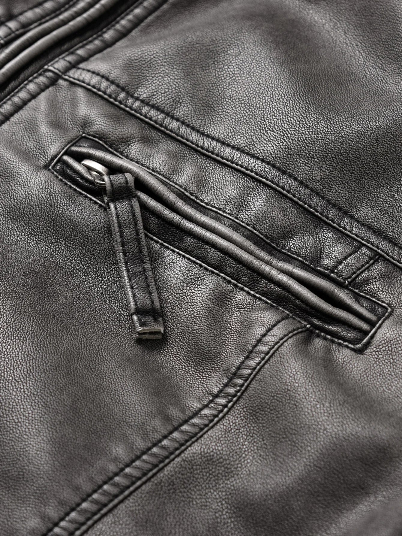 Men's Vintage Thickened Jacket Multi-Pocket Jacket, Stand-Up Collar Motorcycle Clothing, Casual PU Leather Jacket