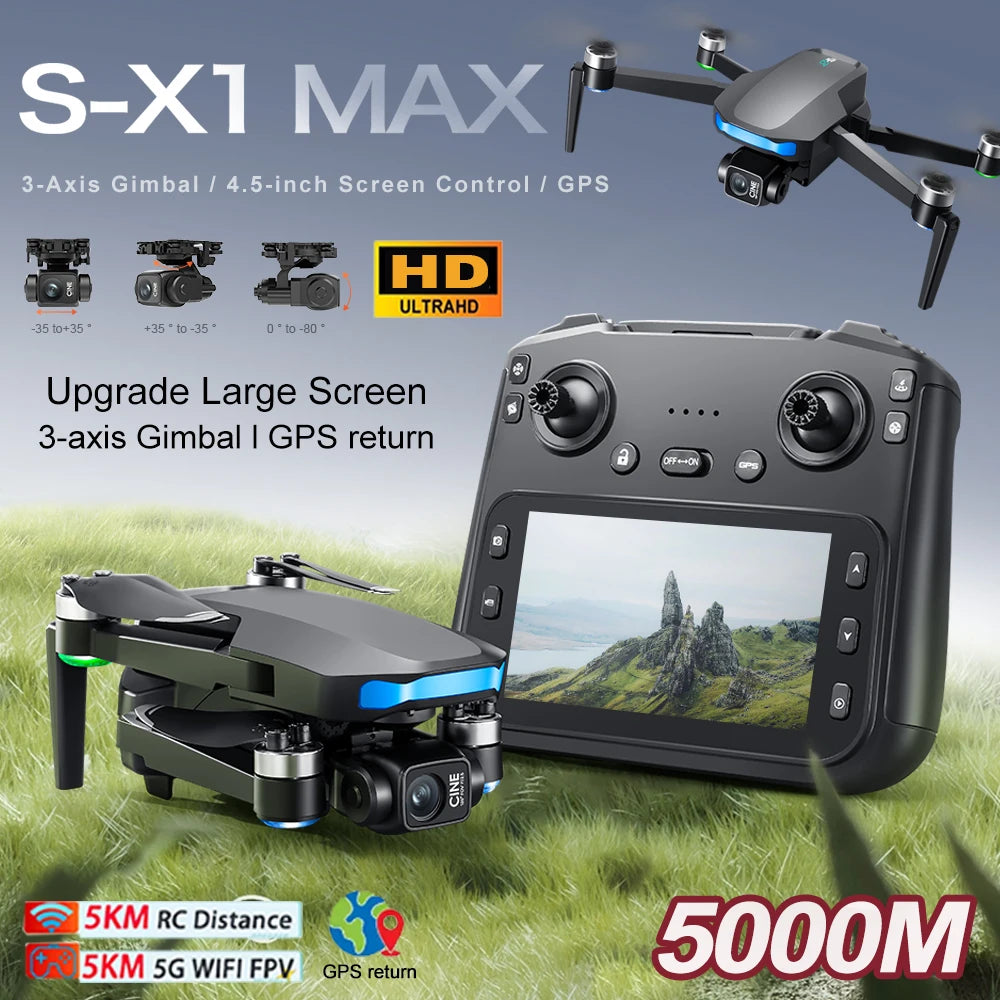 New S-X1 Profesional GPS Drone with 4K Camera 3-axis gimbal Aerial Brushless Large Screen Remote Control Quadcopter FPV Drones