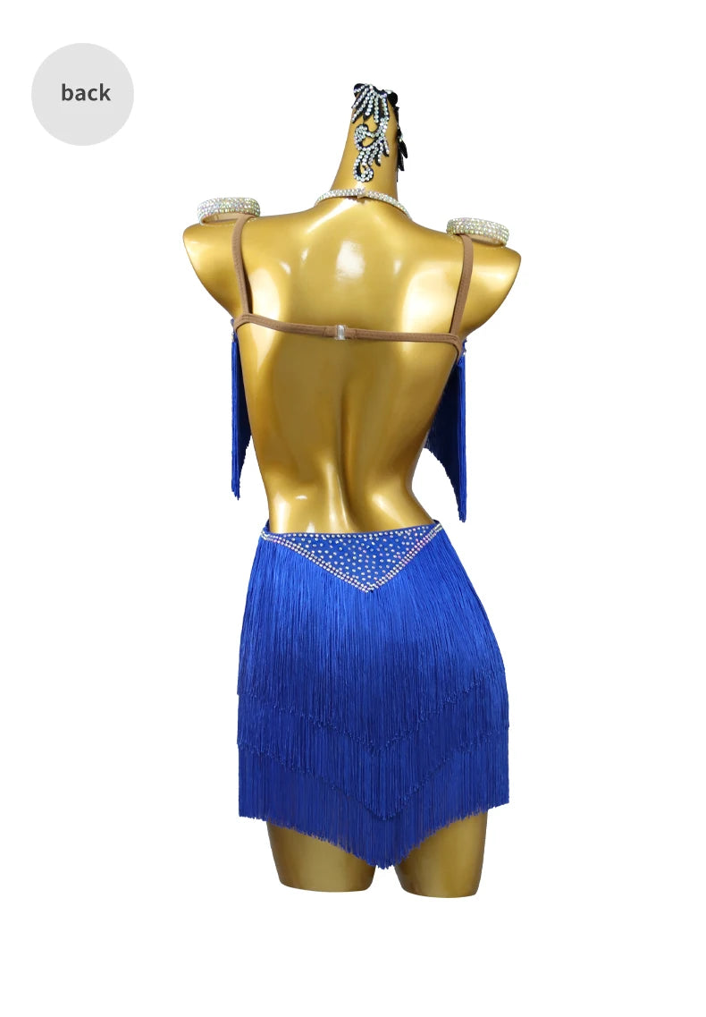 2026 New Latin Performance Dance Dress Women Sexy Outdoor Ballroom Party Fringe Skirt Sport Practice Wear Blue Prom Evening Suit