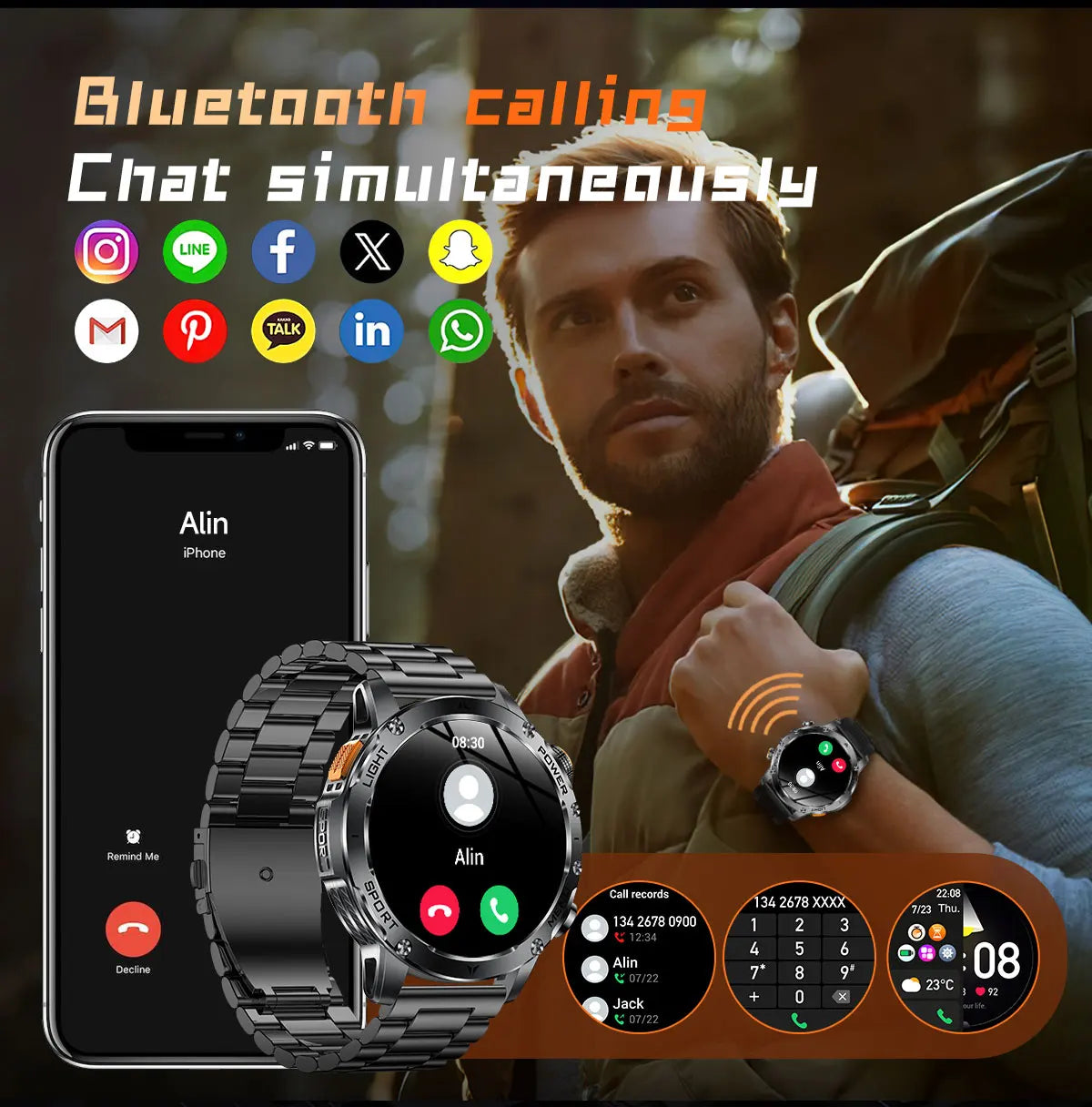 2025 Men 1.7-inch AMOLED Screen Smart Watch 1000mAh Battery Heart Rate Bluetooth Call NFC GPS Tracker Sports Fitness Watches New