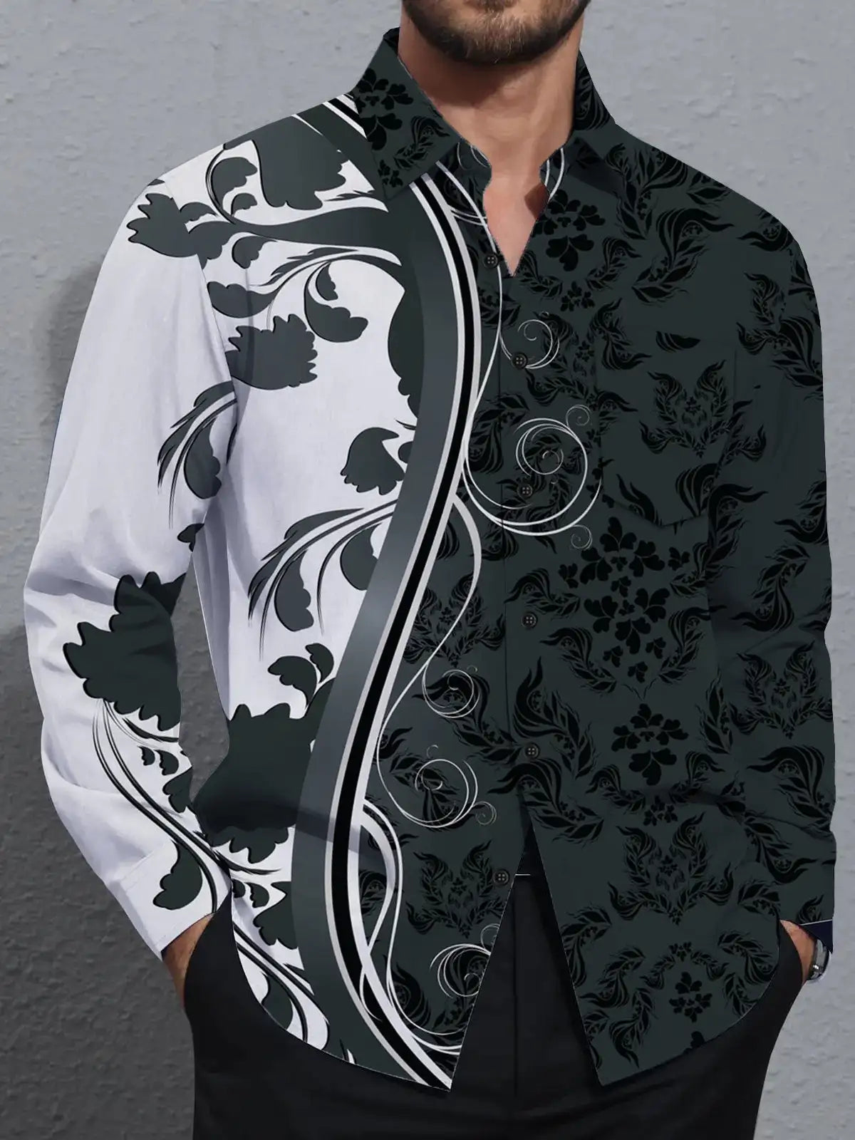 Men's shirts, button down shirts, casual shirts, spring and summer, printed long sleeves Tops fashion comfortable Men Clothing