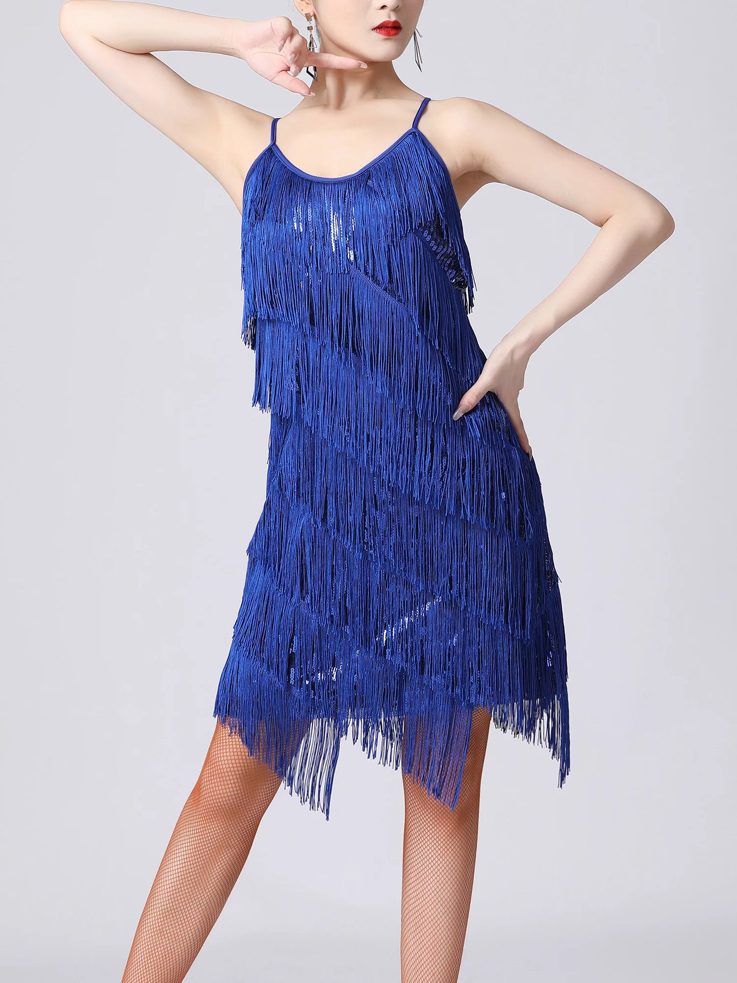 Women Salsa Latin Dance Dress Sequin Tassel Fringe Flapper Dress 1920s Gatsby Cocktail Dress Tango Ballroom Dancing Costume