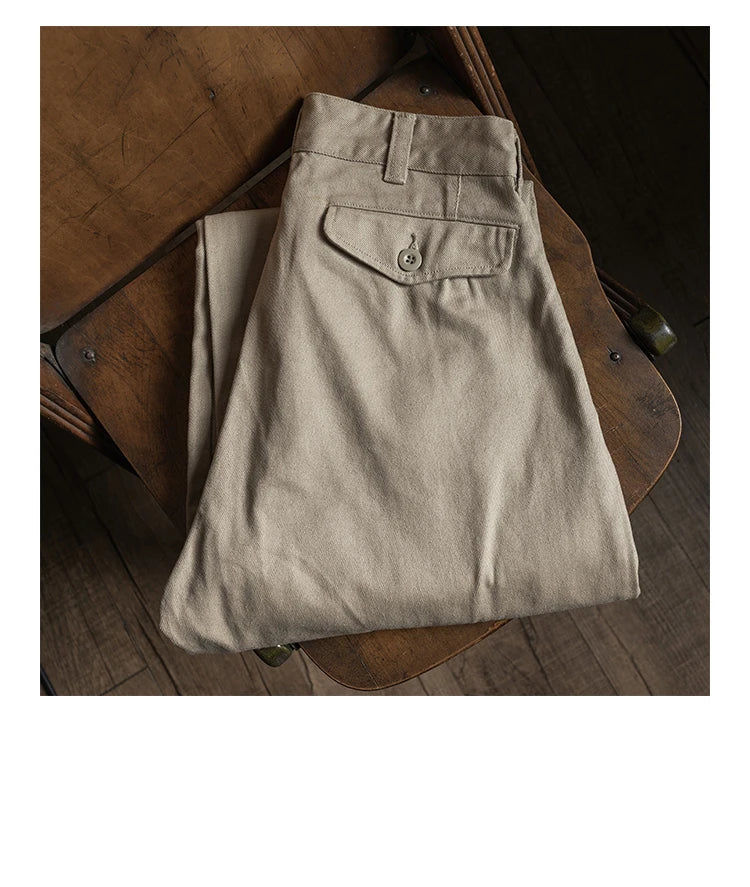 Non Stock French Army M-52 Chino Pants Men's Double Pleated Twill Casual Trousers Straight Leg