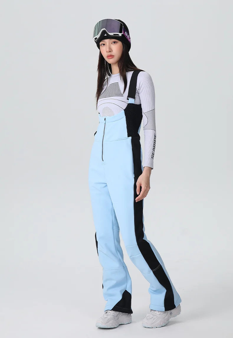 25-26 New Women's Ski Bibi Pants Waterproof Windproof Stretchy Anti-wear Solid Zipper Slim Resilient Outdoor Warm in Winter
