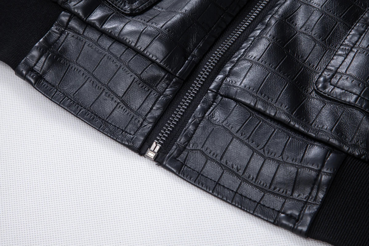 Men's faux crocodile PU leather jacket with vintage lapels