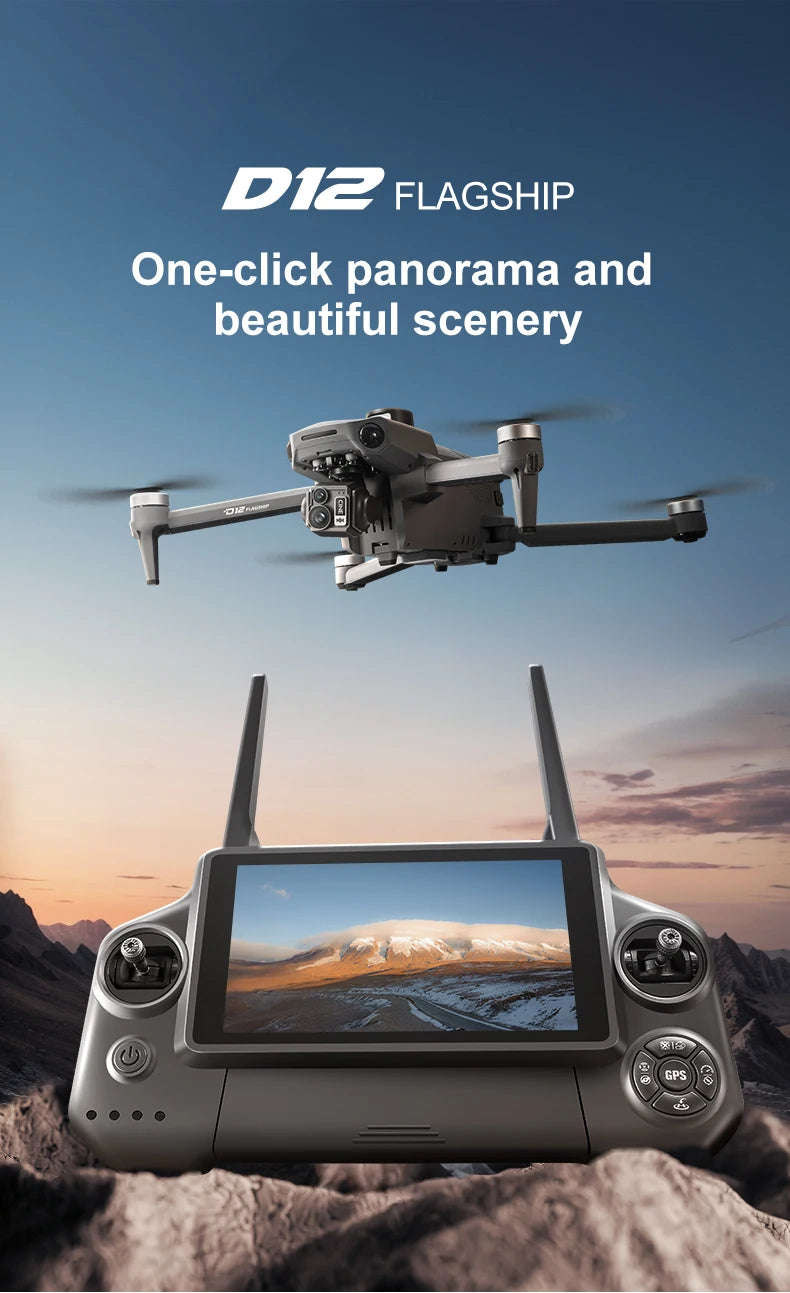 New D12 GPS Drone 3-Axis Gimbal With Touch Screen Profesional 8K HD Camera FPV Obstacle Avoidance Brushless Dron Toy For Adult