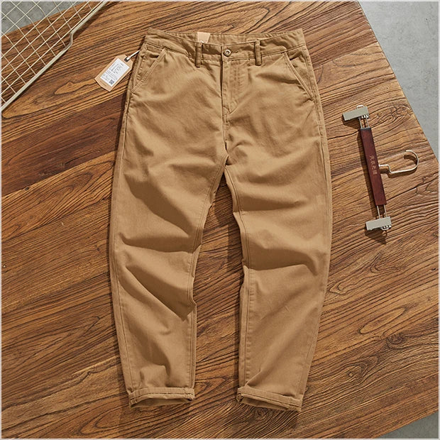 American Retro Workwear Pants Men's Heavyweight Chino Casual Straight Leg Tapered Versatile Cotton Urban Faion Trousers