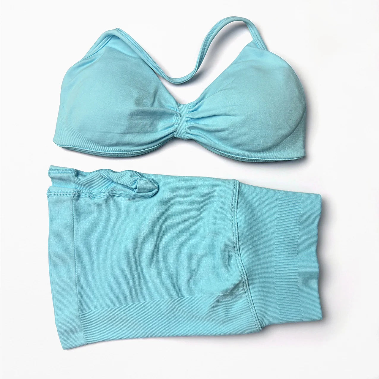 Seamless 2 Pieces Strappy Yoga Halter Bras Sets Scrunch Butt Sports Shorts Quick Dry Backless Gym Crop Tops with Pad Push Up Set