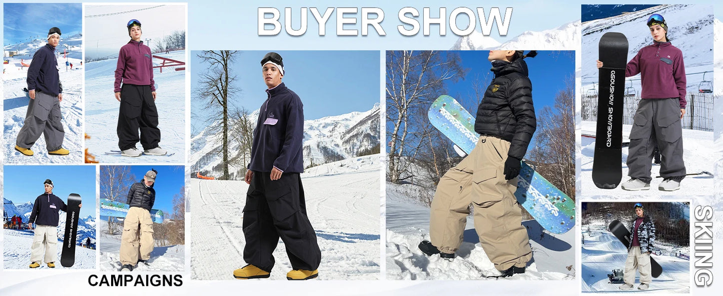 Men Baggy Wear-resistant Skiing Pants Women Insulated Loose Pockets Winter Trousers Outdoor Sports Waterproof Clothes 2025 Warm