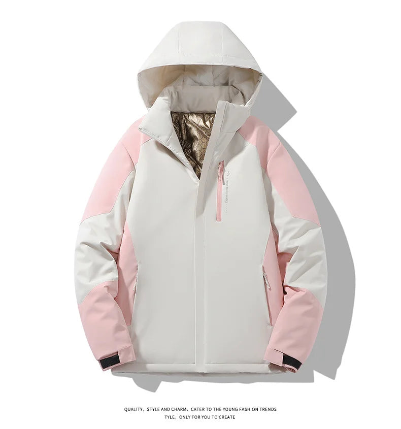 Autumn And Winter Outdoor Graphene Couple Style Lock-Iin And Warm Fashion Casual Simple Contrast Color Hooded Cotton Coat