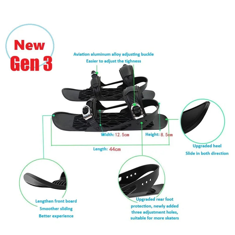 Mini Short Ski Skates Skis Boots Skiboards Adjuatable Adults Short Shoe Snowblades Portable for Winter Outdoor Sports Snow Board