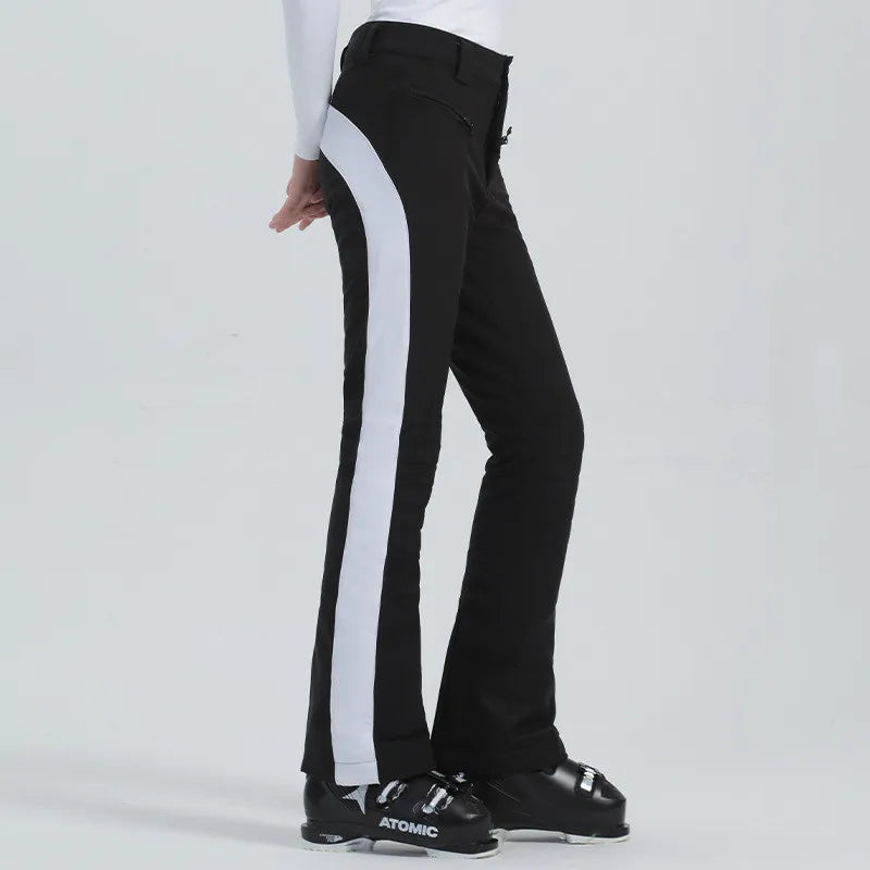 Women Ski Pant Elastic Snowboard Trouser Windproof Waterproof Breathable Thicken Thermal Zipper Snowboard Wear for Winter Sport