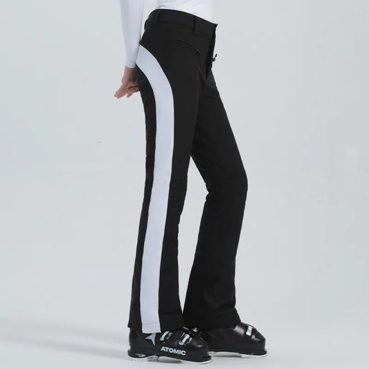 Women Ski Pant Elastic Snowboard Trouser Windproof Waterproof Breathable Thicken Thermal Zipper Snowboard Wear for Winter Sport
