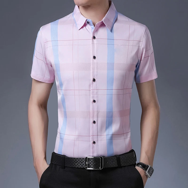 New Men's Casual Printed Short Sleeved Lapel Shirt for Summer Fashion Comfort No Ironing Wrinkle Resistant Top