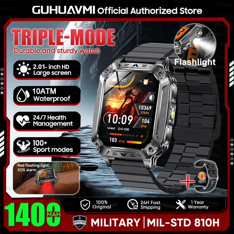 2026 HOT New 1400mAh Large Battery Smart Watch Military Quality 10ATM Waterproof Tactics 100+Sport Bluetooth call SmartWatch Men