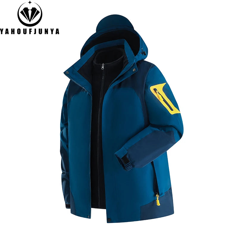 Winter Men Triple Windbreak Thick Warm Removable Hooded Jacket Men Autumn Hiking Outdoor Travel Camping Skiing Jacket Coat Male