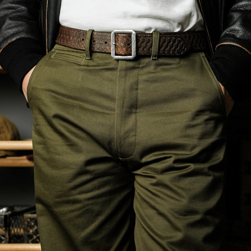 High Waist Wide Leg Khaki Pants American Retro Military Sle Chino Cuffed Double Silk Luster Straight Leg Workwear Trousers