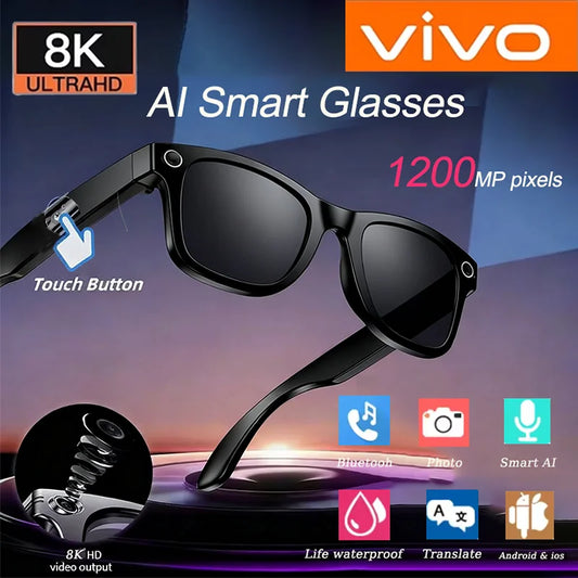 ViVO 8K AI Glasses 1200MP HD Camera Bluetooth Call Chat GPT Voice Assistant Music Player Translate Smart Sunglasses New