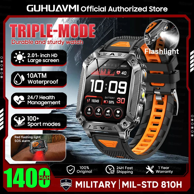 2026 HOT New 1400mAh Large Battery Smart Watch Military Quality 10ATM Waterproof Tactics 100+Sport Bluetooth call SmartWatch Men